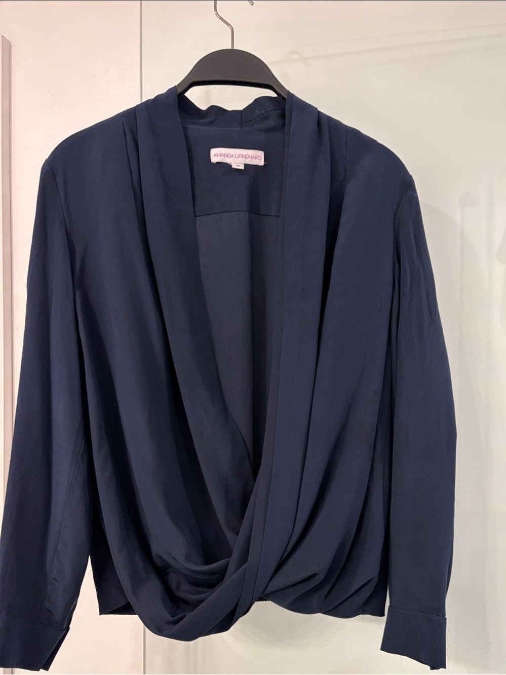 Amanda Uprichard Navy Draped Twist-Front Top